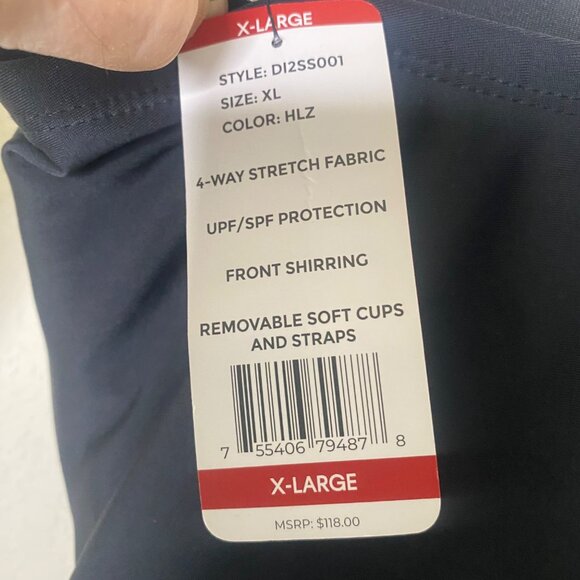 DKNY Womens Black One-Piece Swimsuit XL 4-Way Stretch UPF Front Shirring Adjusta - Picture 2 of 14